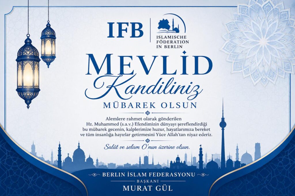 Berlin İslam Federasyonu Mevlid Kandili tebrik görseli