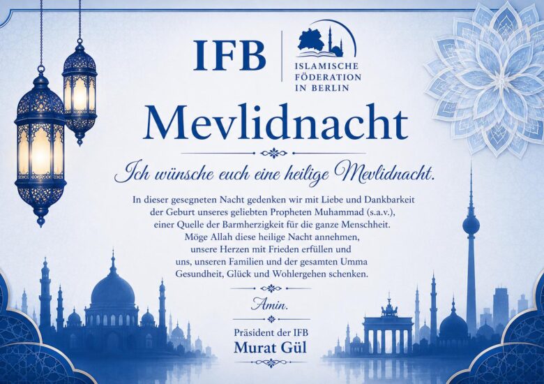 Grußkarte der Islamischen Föderation in Berlin zur Mevlidnacht